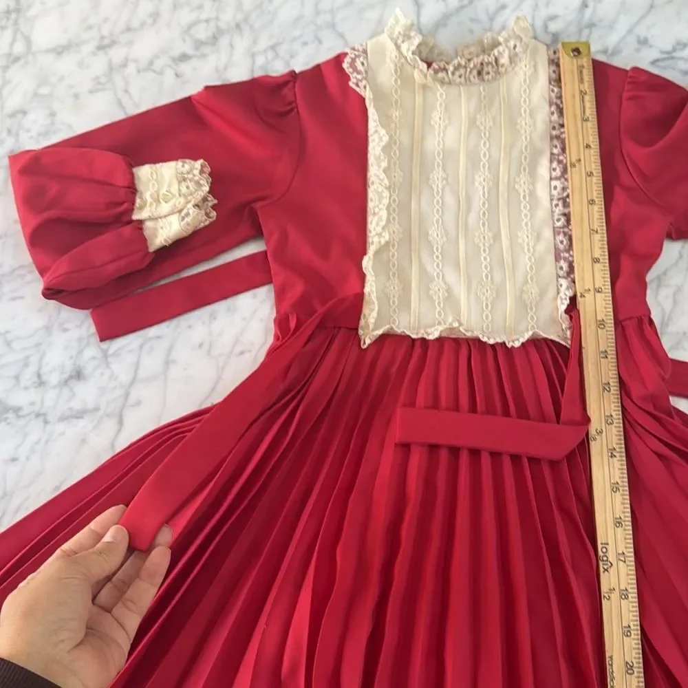 Vintage Dorissa of Miami Girls Holiday Dress Pleated Bow Detail Sz 7